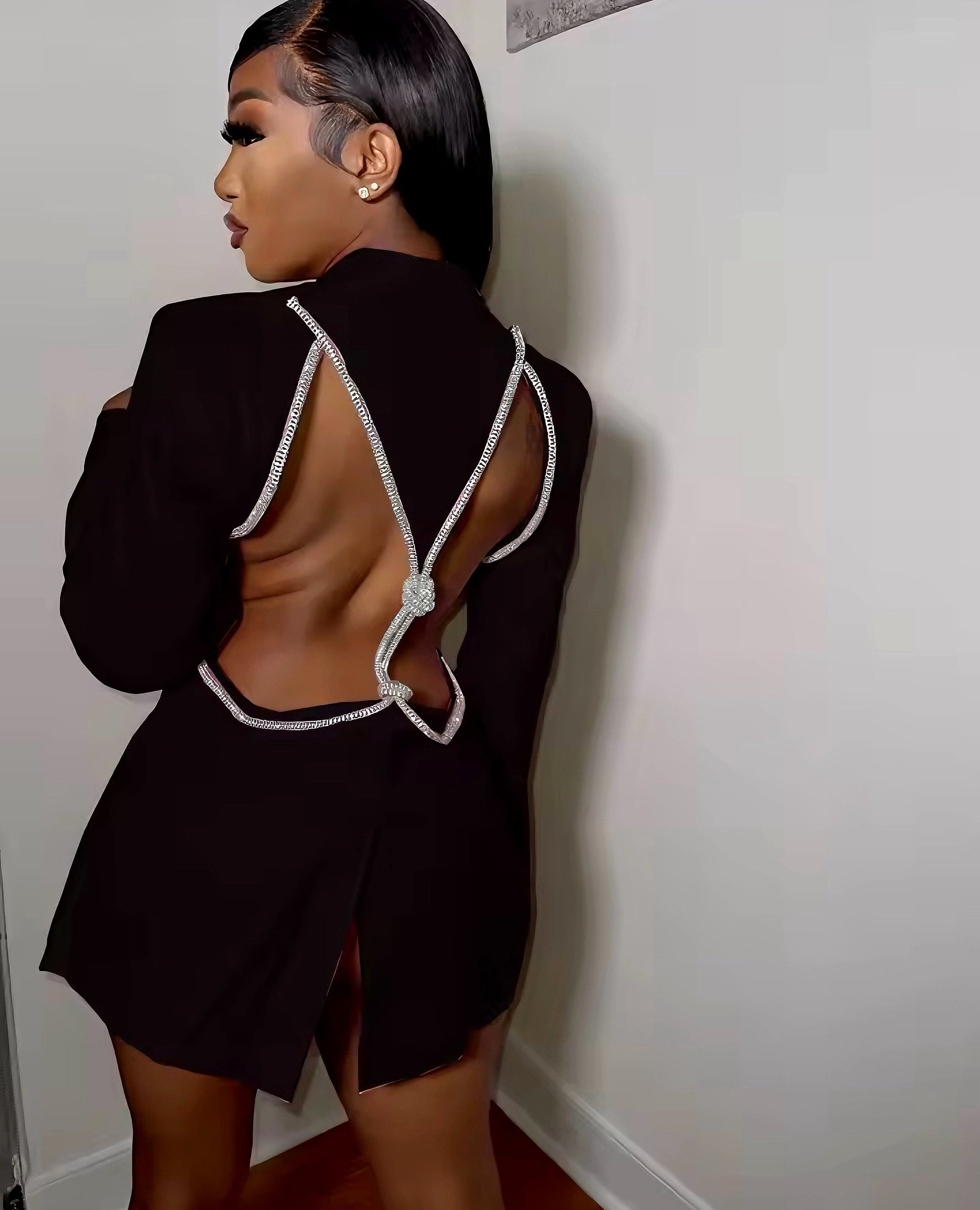 Rhinestone Cut-Out Blazer Dress