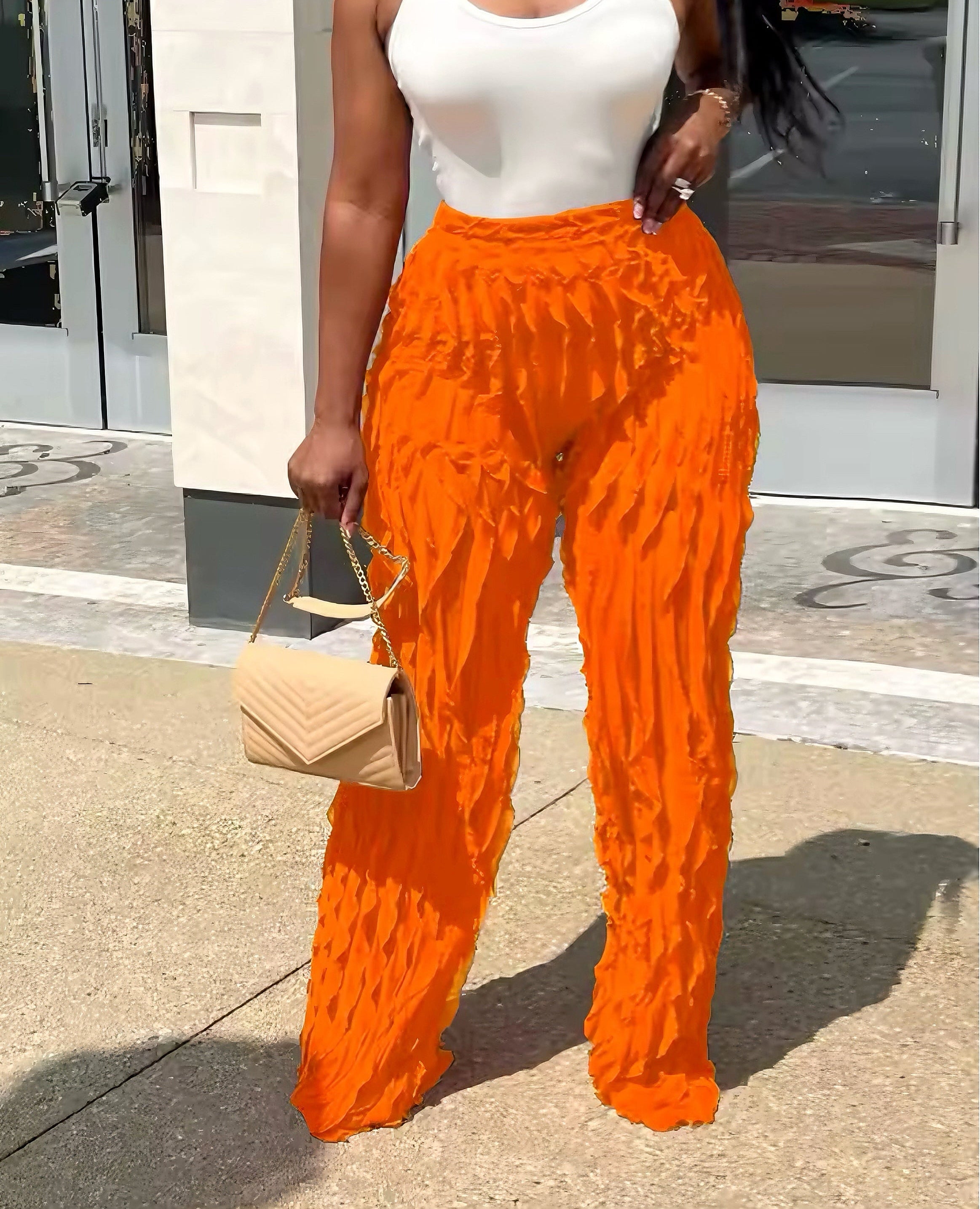 Textured Wide-Leg Pants