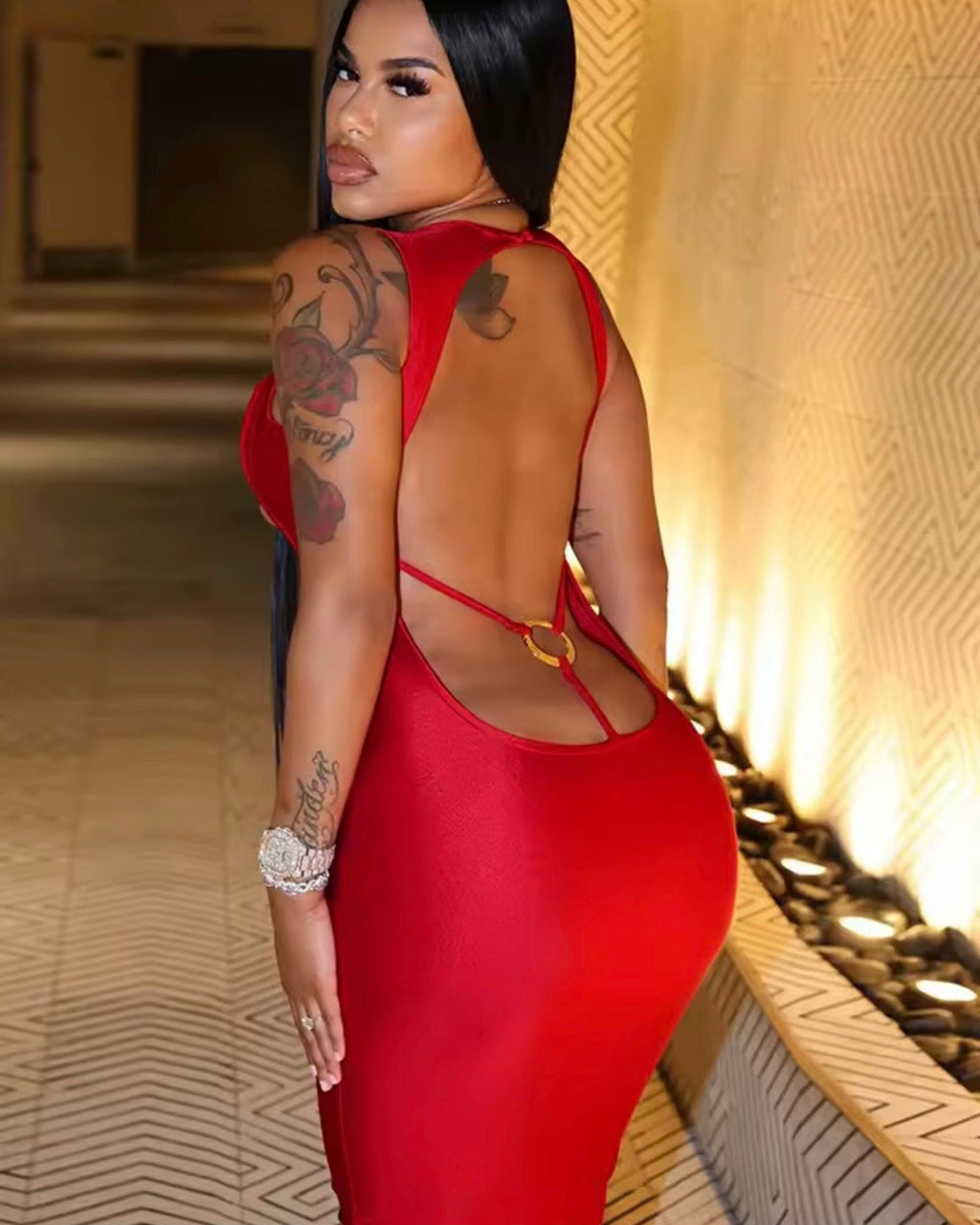 Red Sizzle Backless Dress