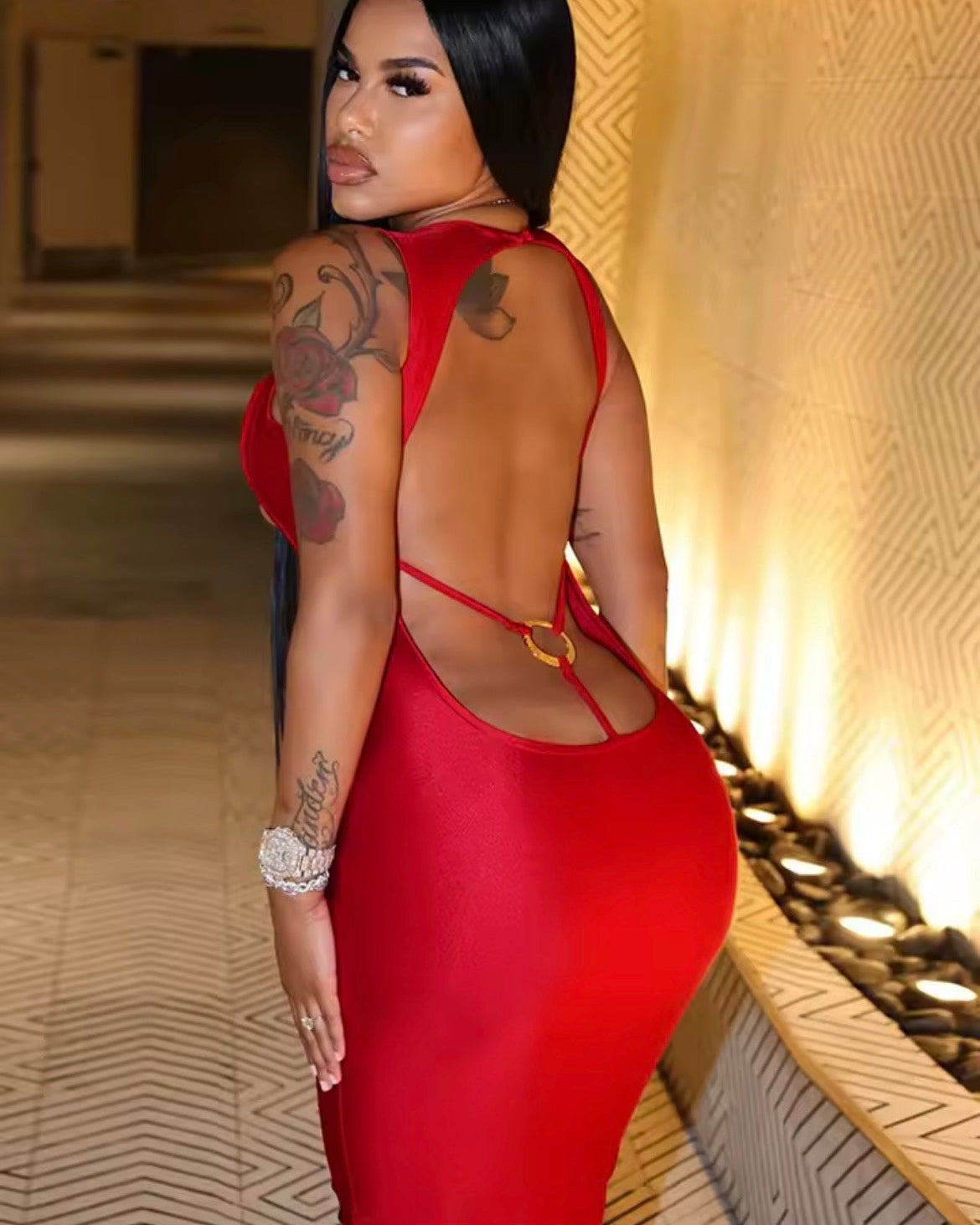 Red Sizzle Backless Dress