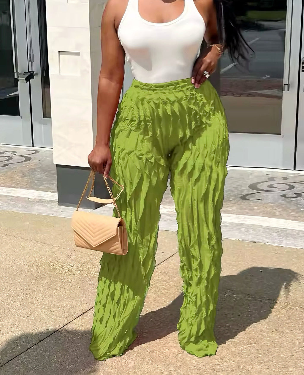 Textured Wide-Leg Pants