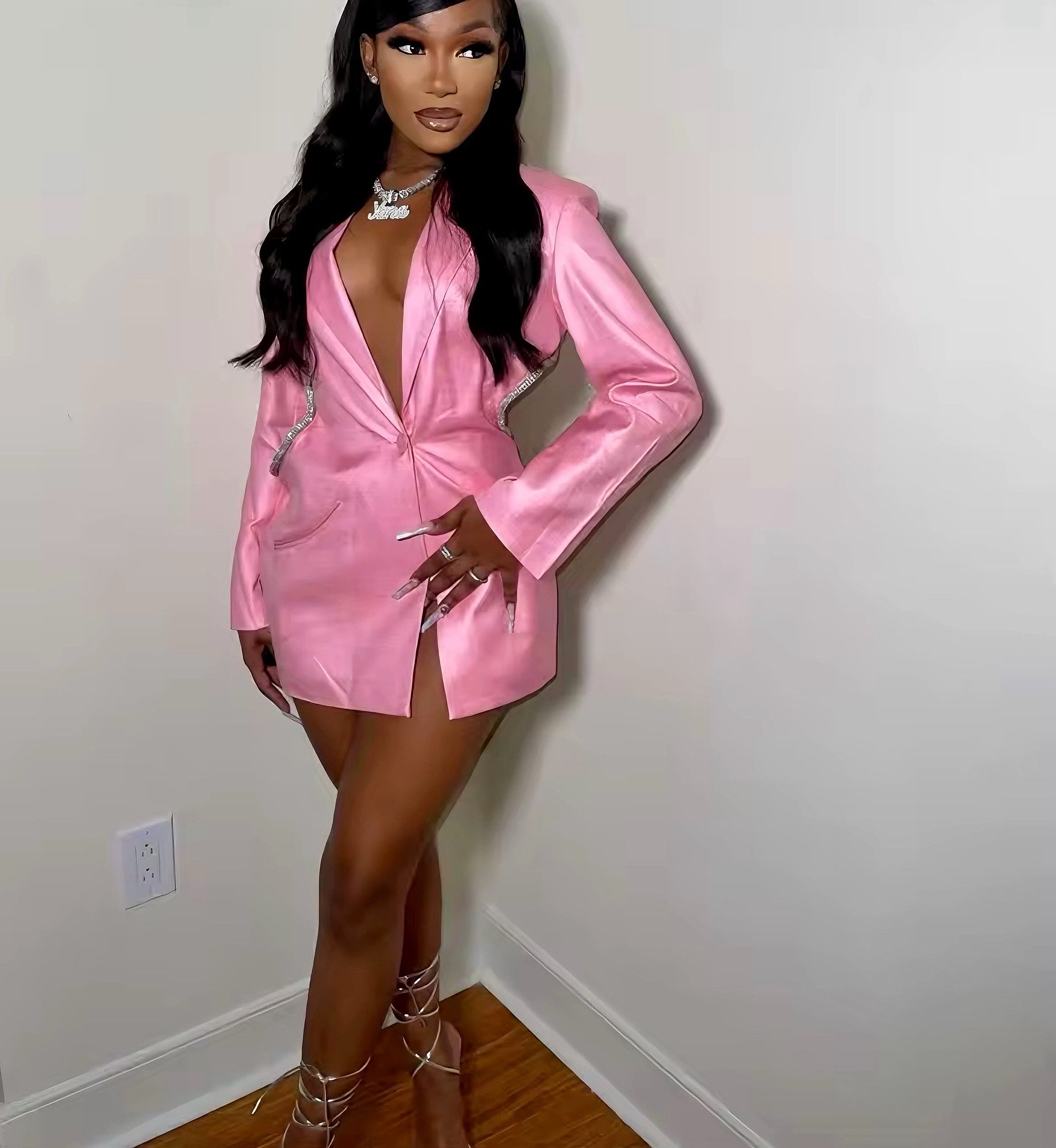 Rhinestone Cut-Out Blazer Dress