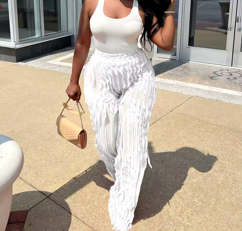 Textured Wide-Leg Pants