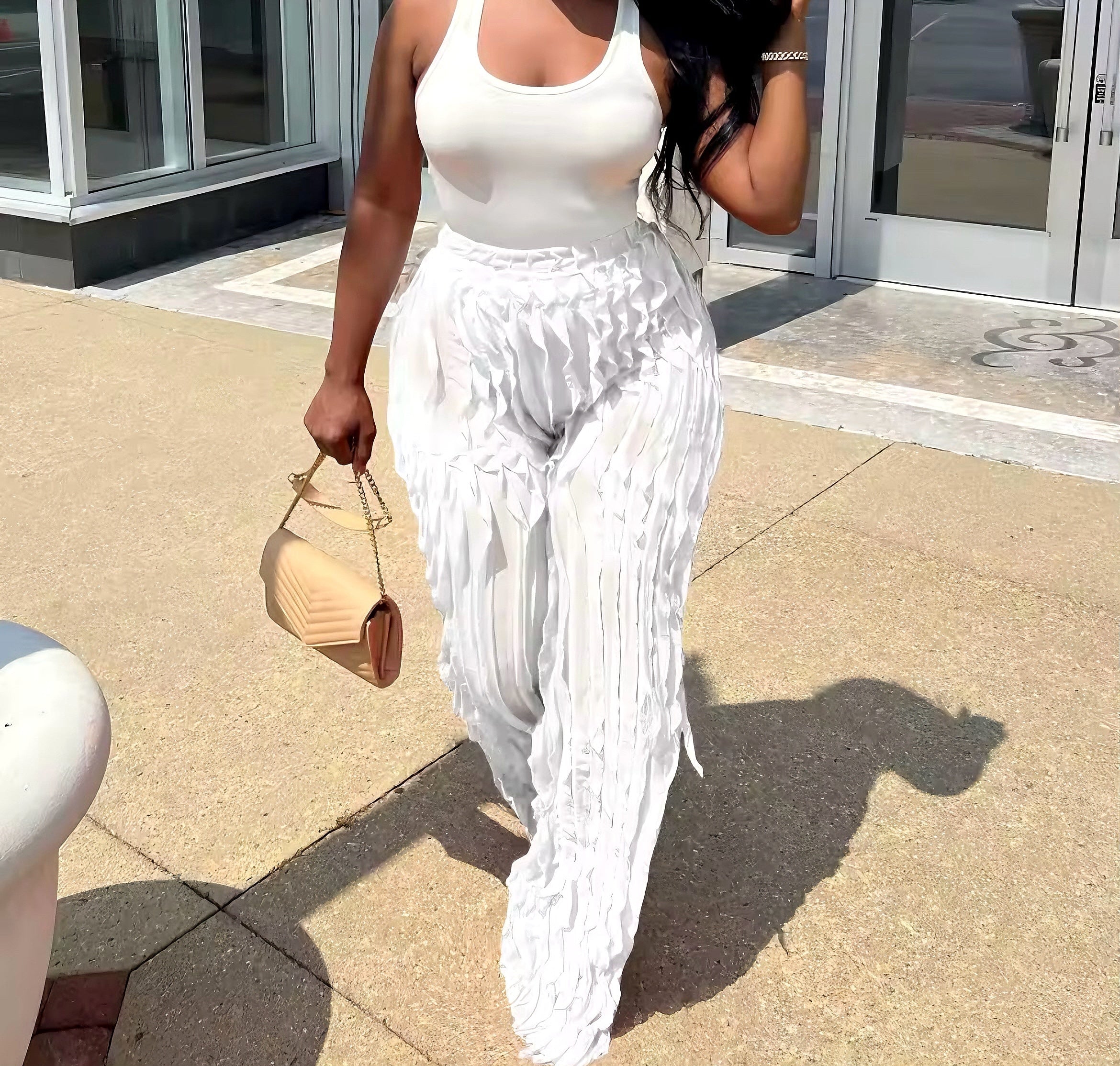 Textured Wide-Leg Pants