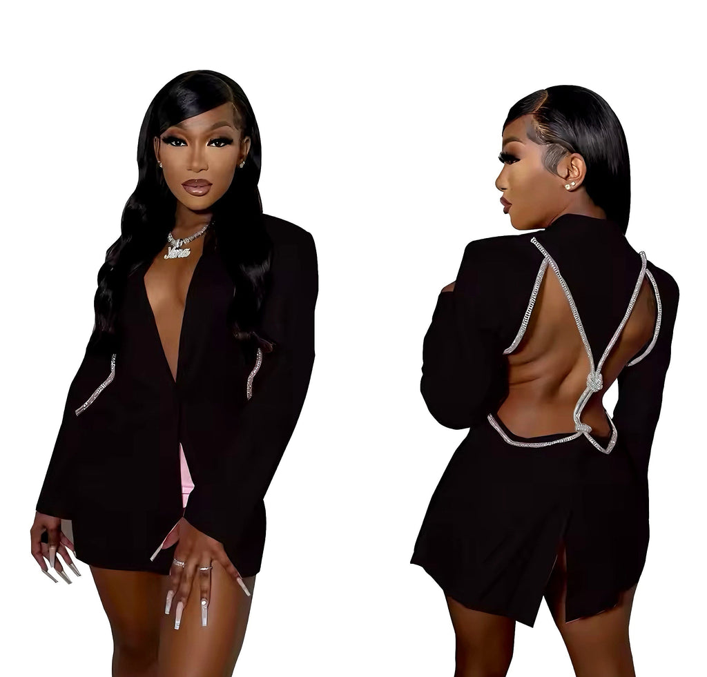 Rhinestone Cut-Out Blazer Dress