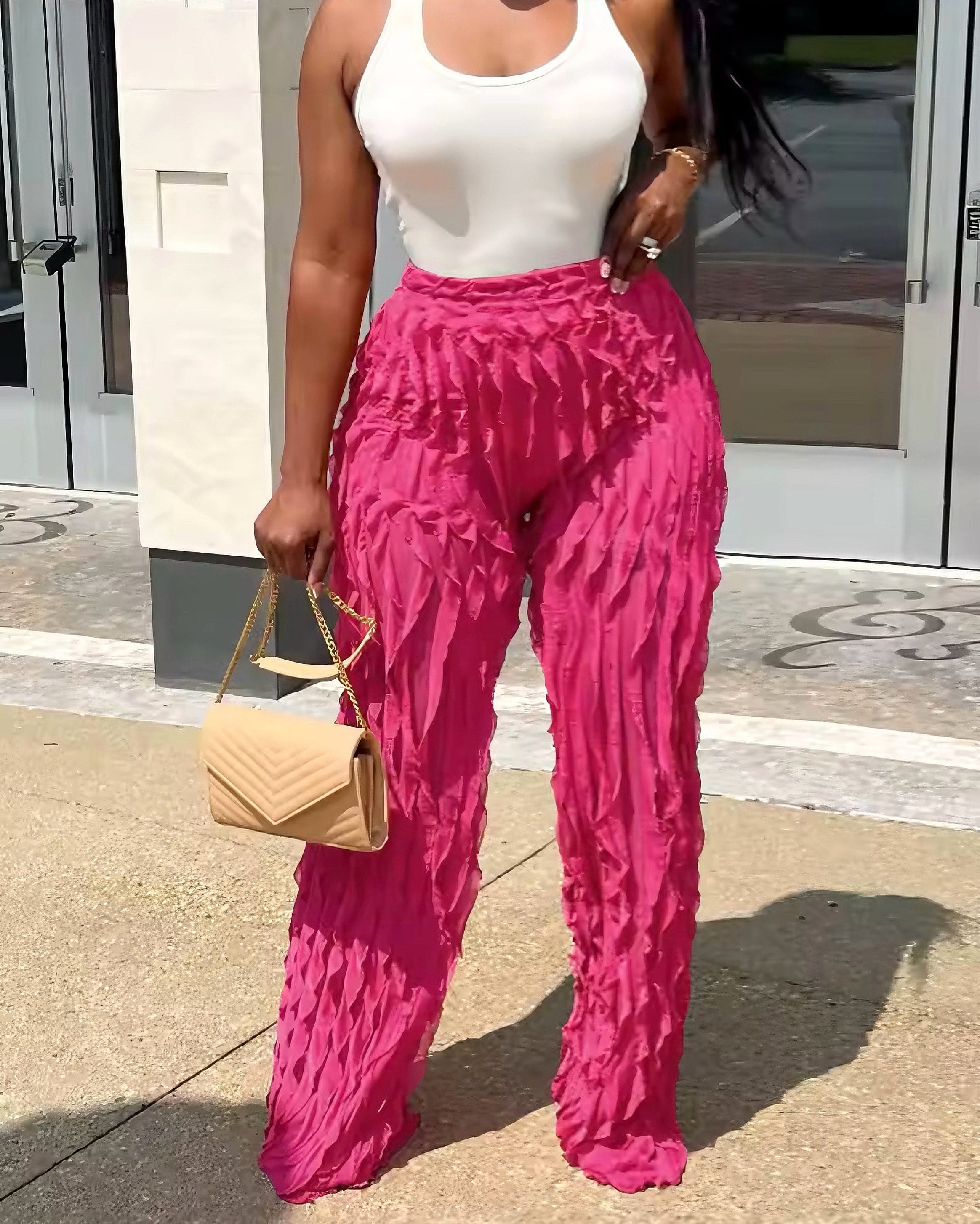 Textured Wide-Leg Pants