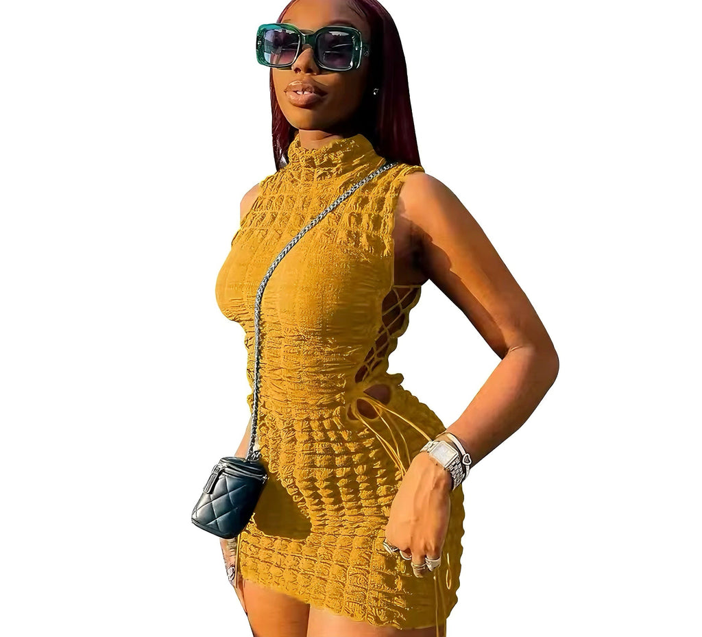 Textured Chain-Detailed Mini Dress