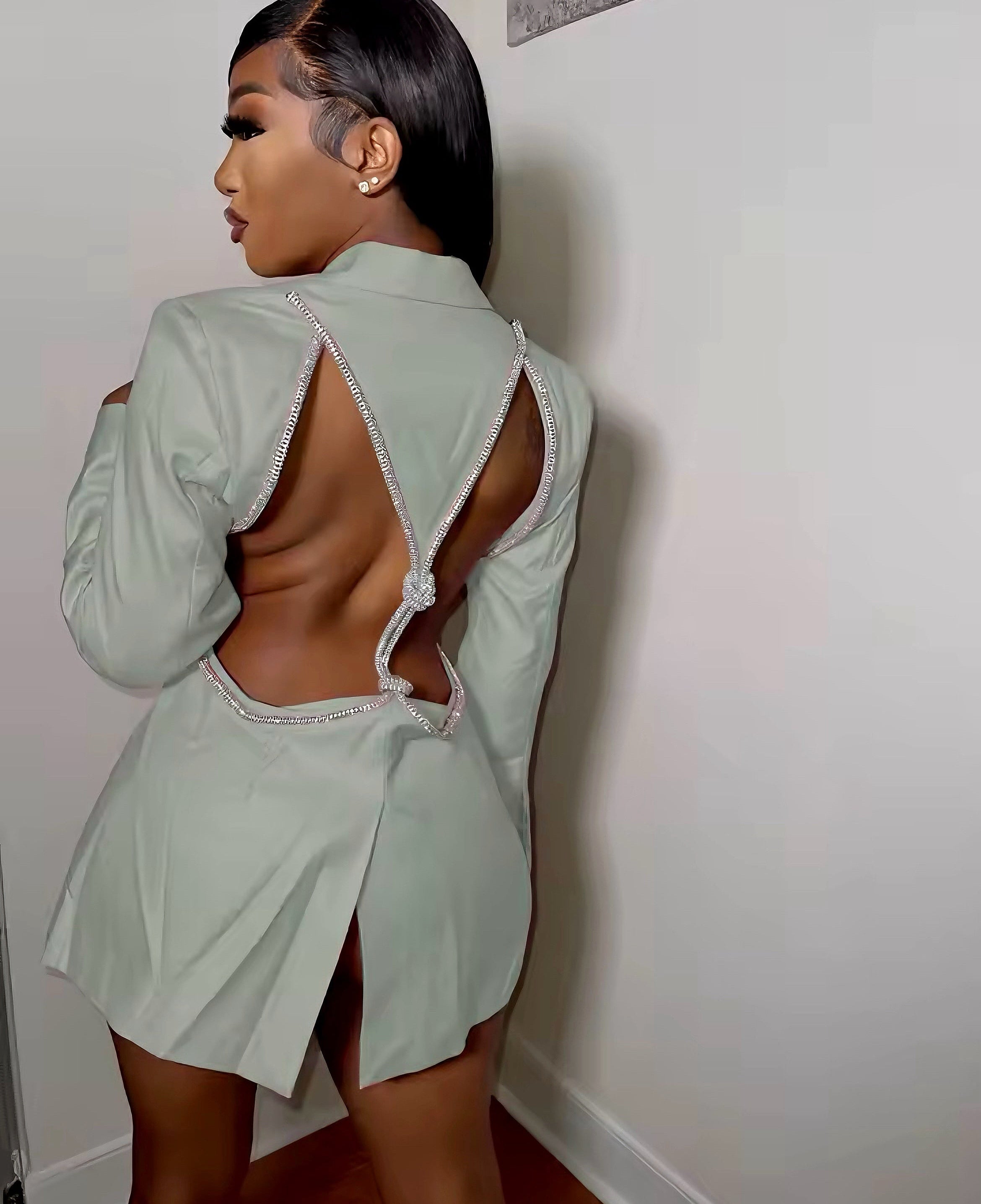 Rhinestone Cut-Out Blazer Dress