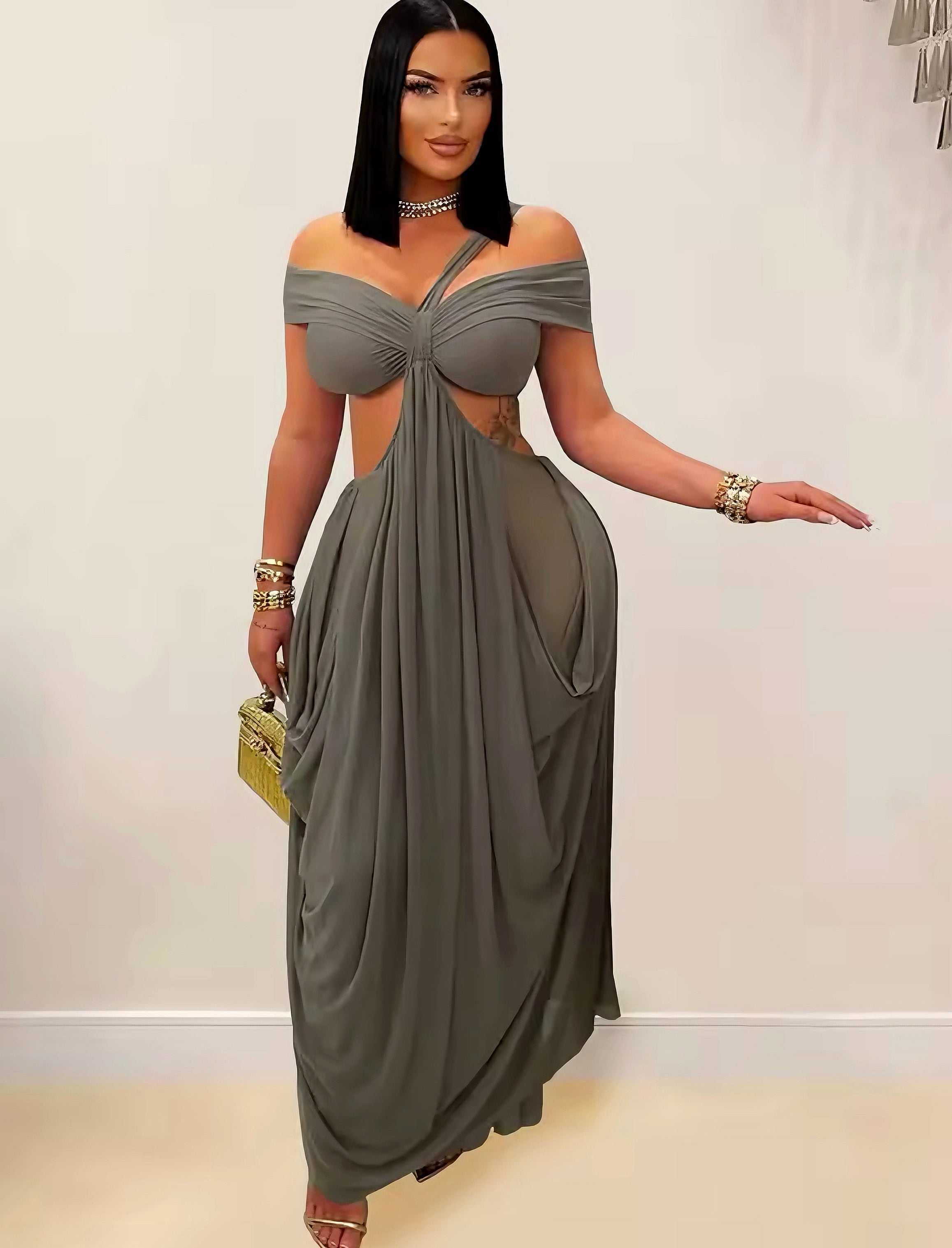 Off-Shoulder Draped Maxi