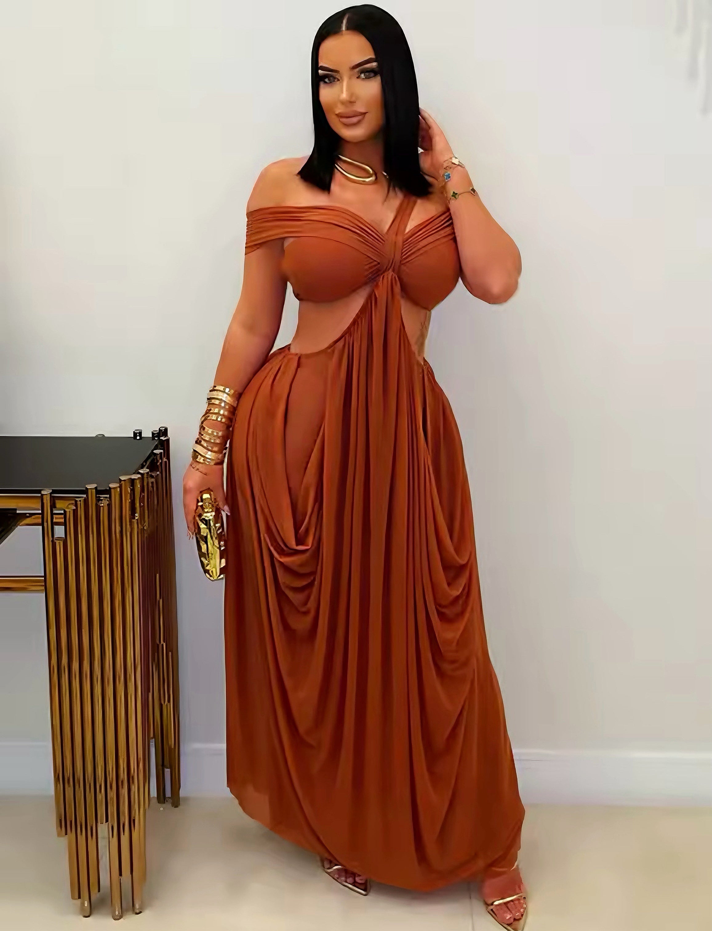 Off-Shoulder Draped Maxi