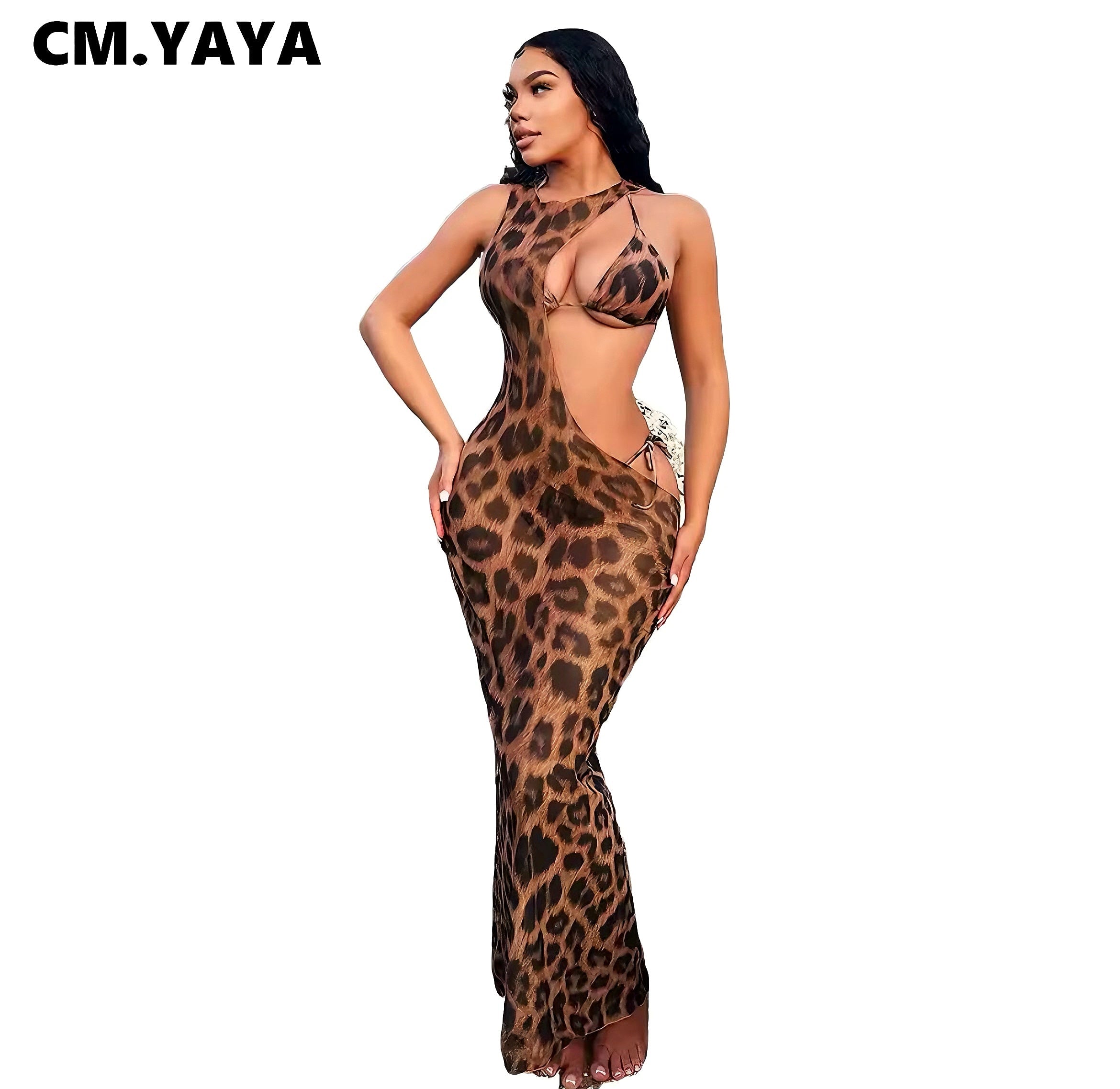 Leopard Pattern Cut-Out Long Dress