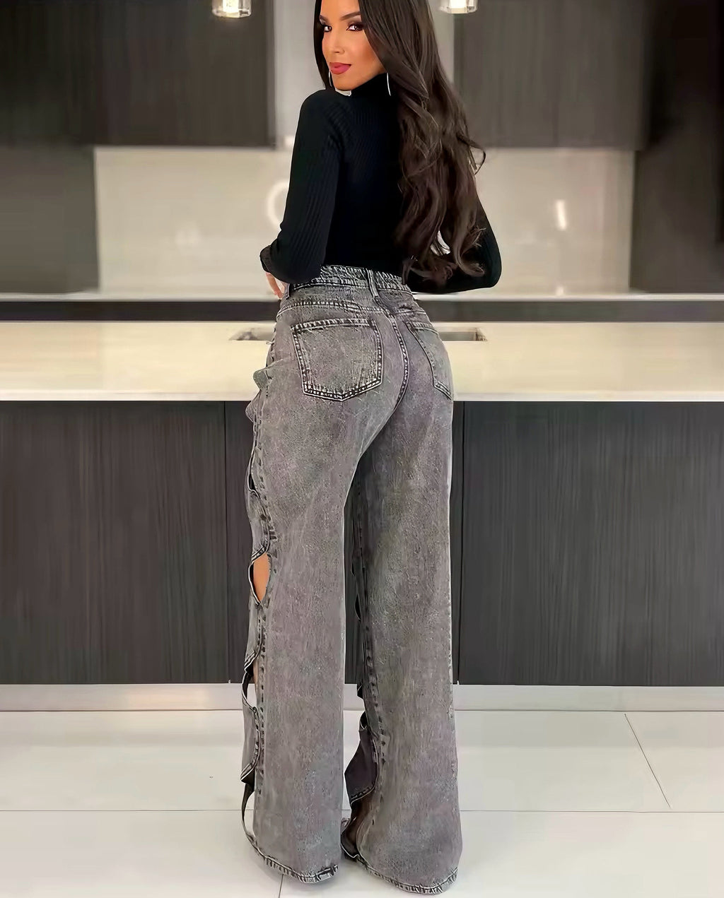 Ripped Flair Denim Pants