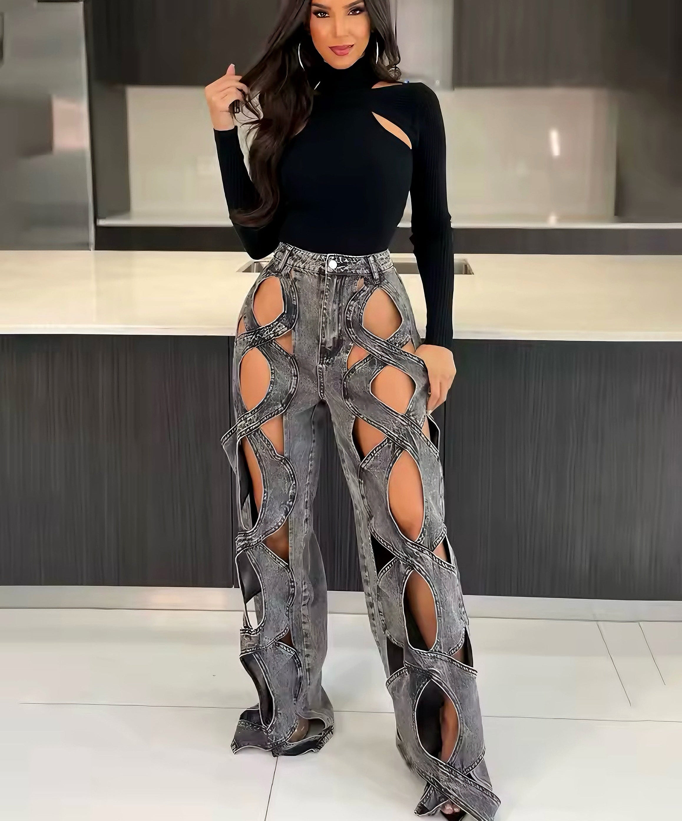 Ripped Flair Denim Pants