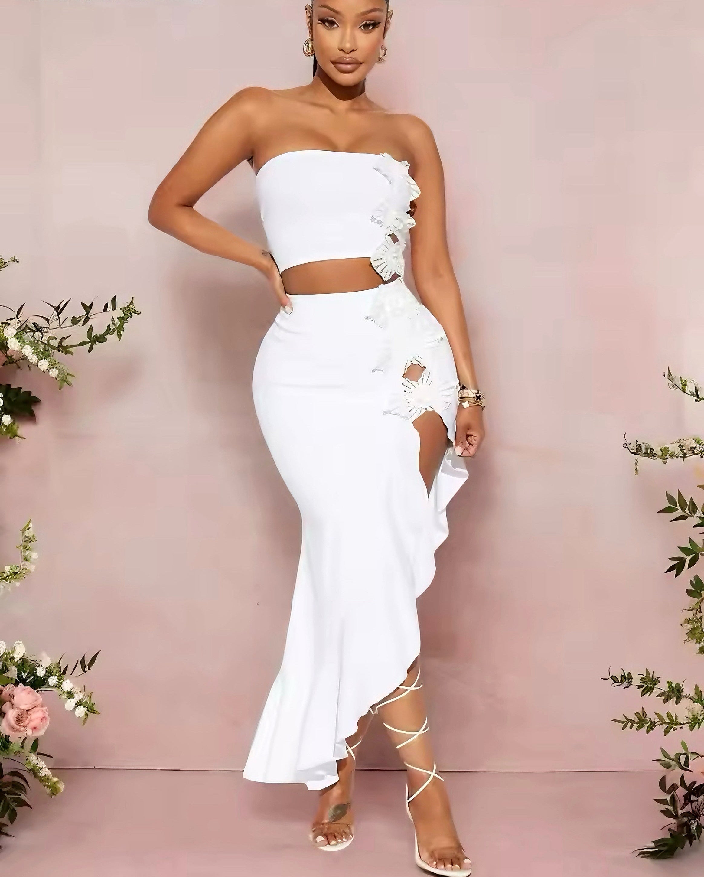 Ruffled Strapless Maxi Set