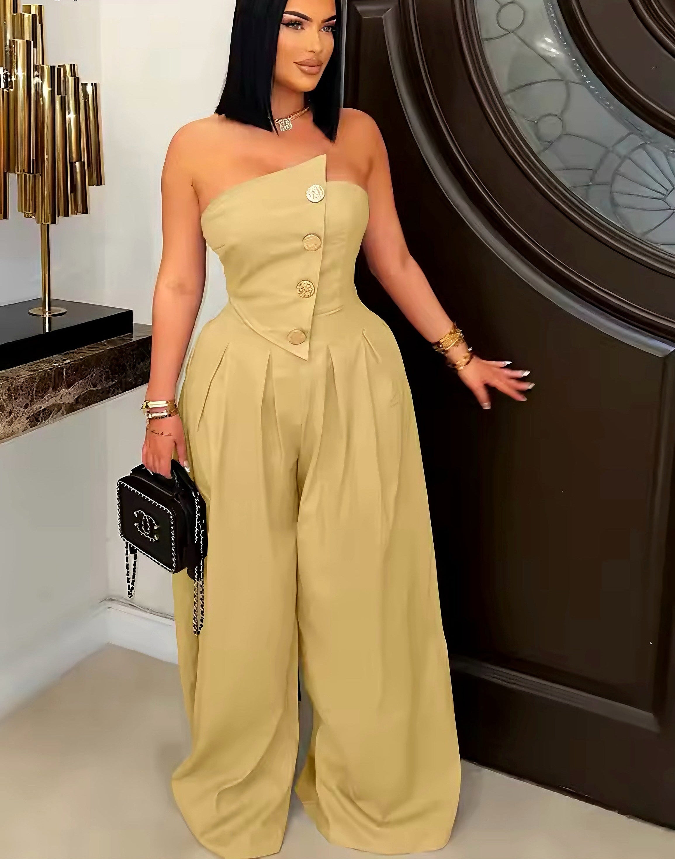 Asymmetric Button Front Jumpsuit