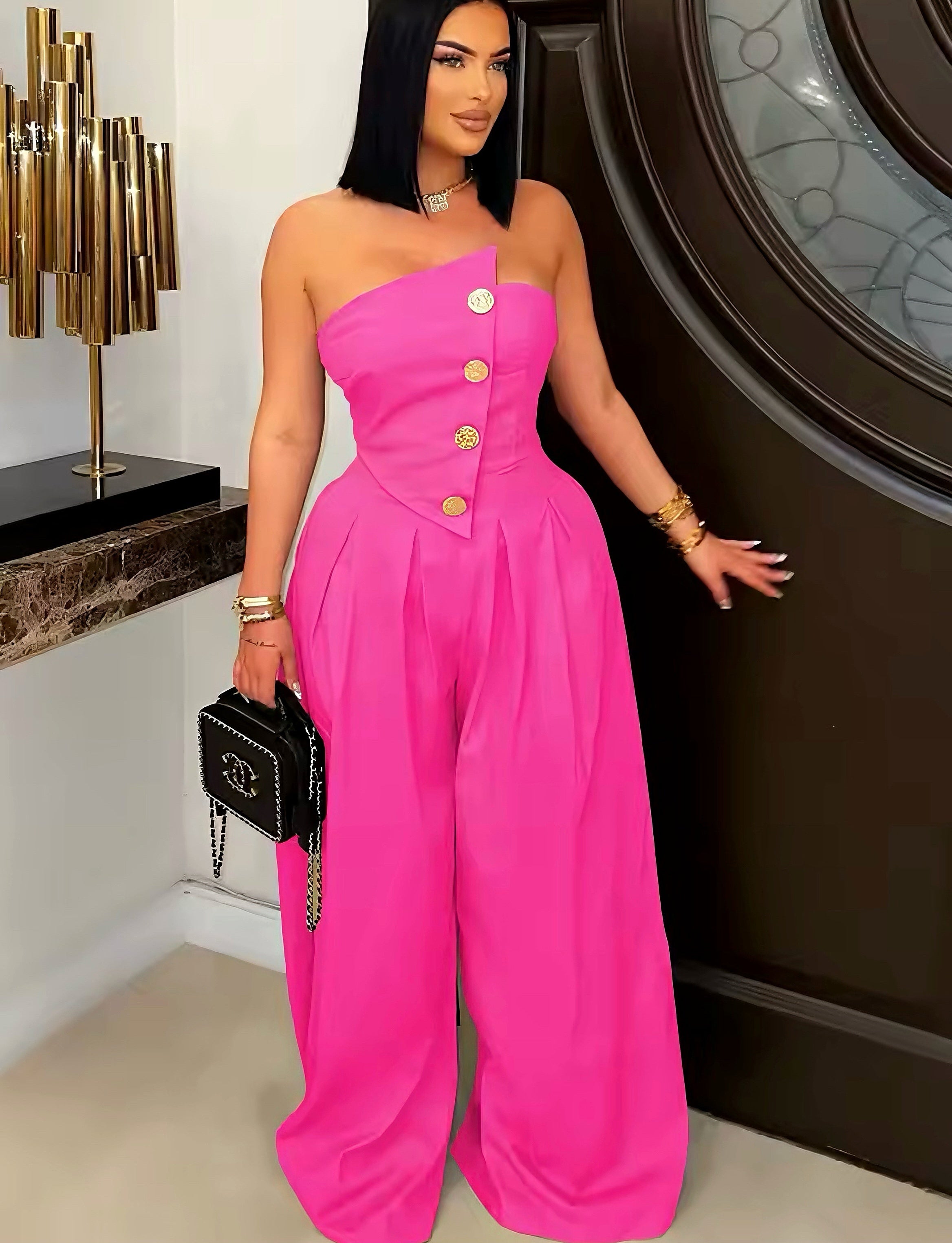 Asymmetric Button Front Jumpsuit