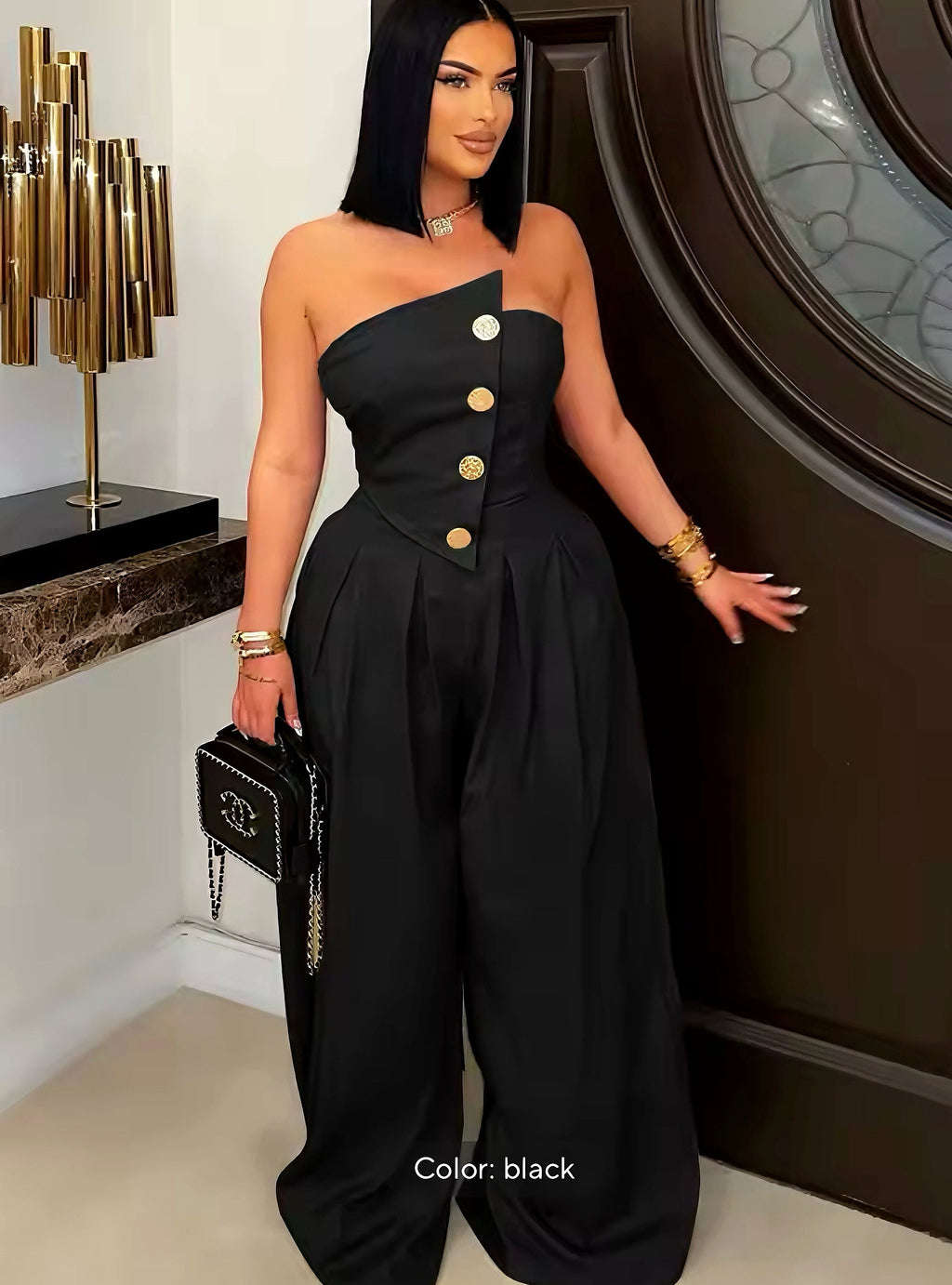 Asymmetric Button Front Jumpsuit