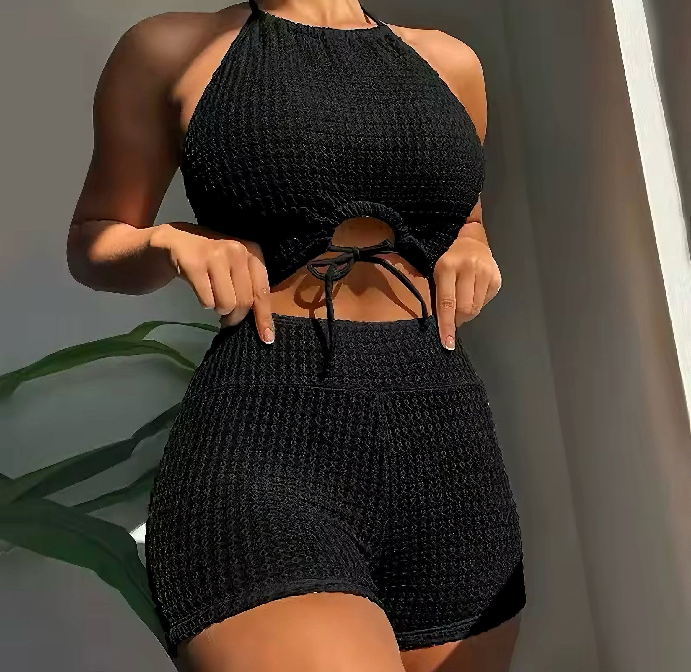 Halter Neck Cutout Shorts Outfit