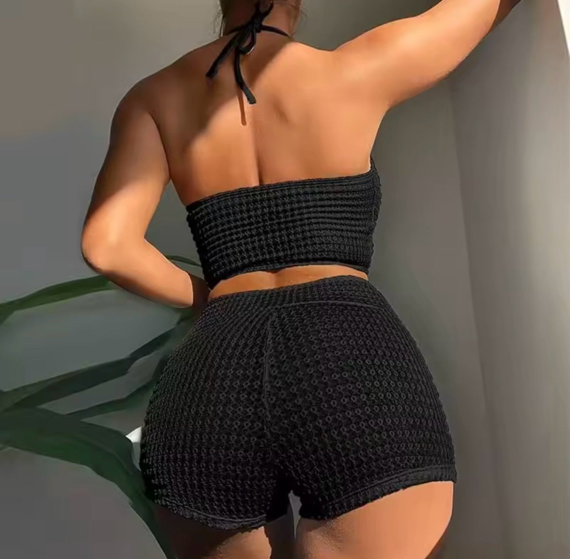 Halter Neck Cutout Shorts Outfit