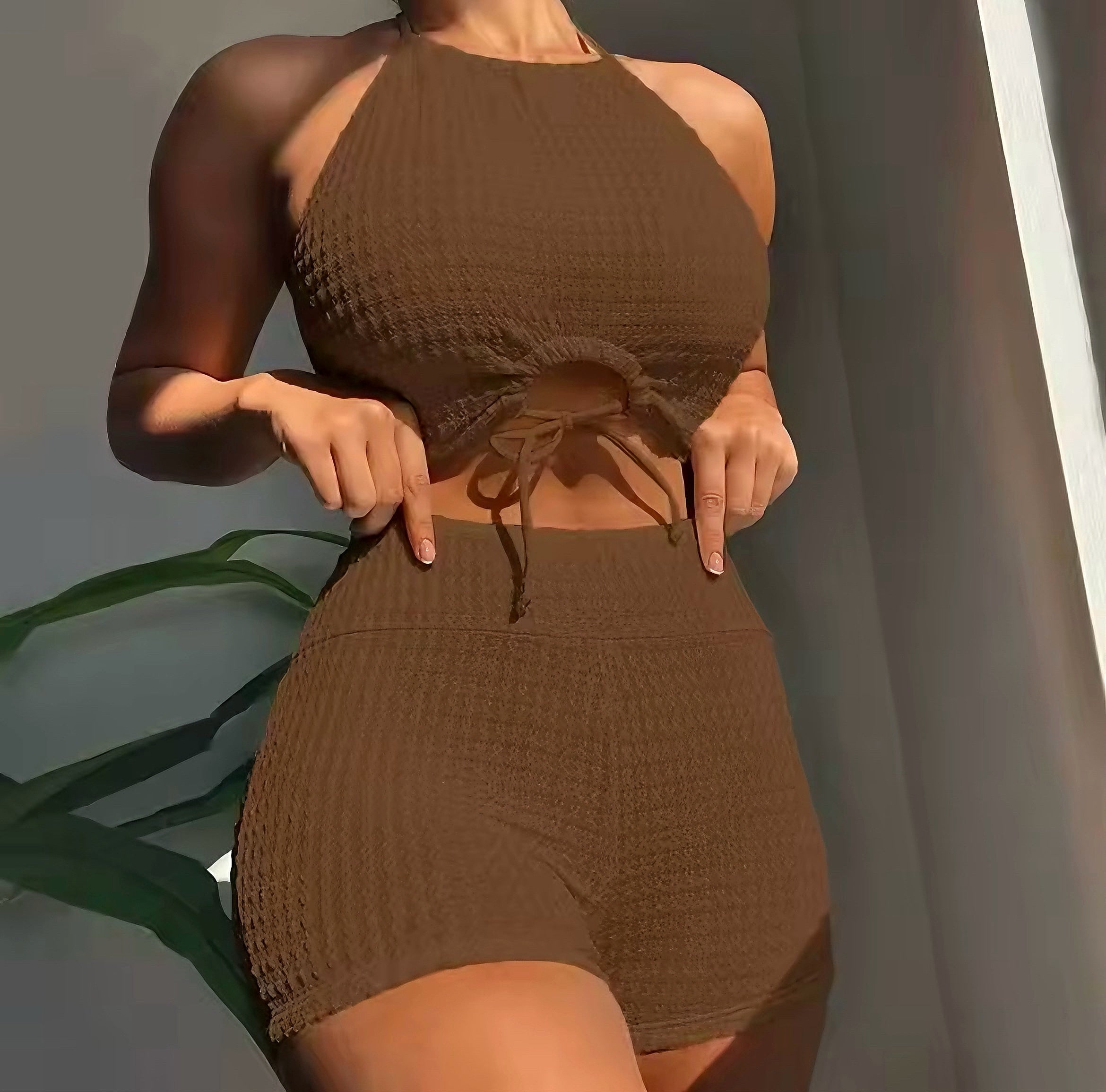 Halter Neck Cutout Shorts Outfit