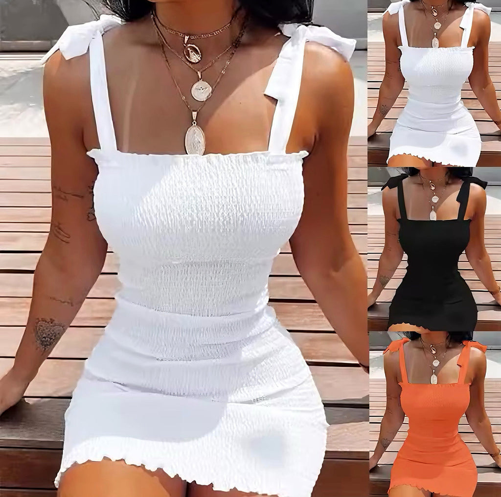 Ribbon Shoulder Mini Dress