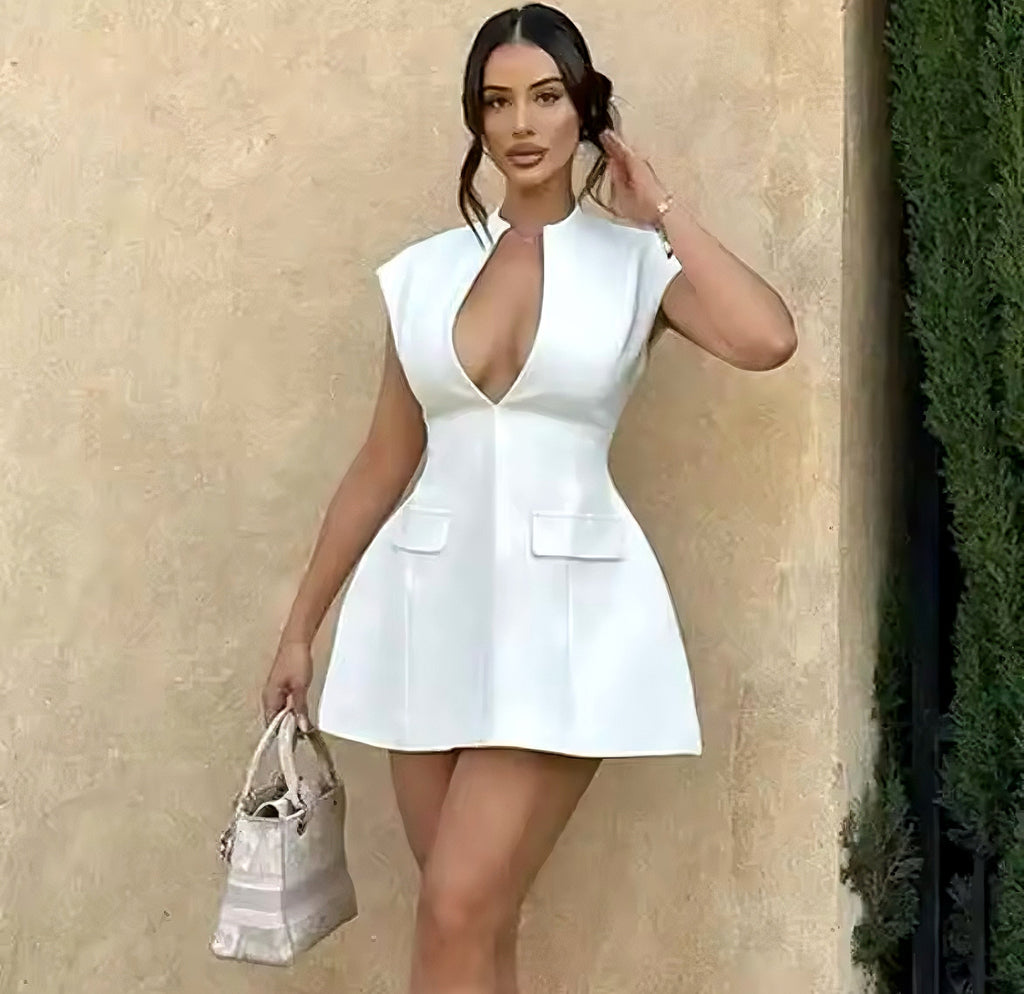 Sleeveless Pockets Mini Dress