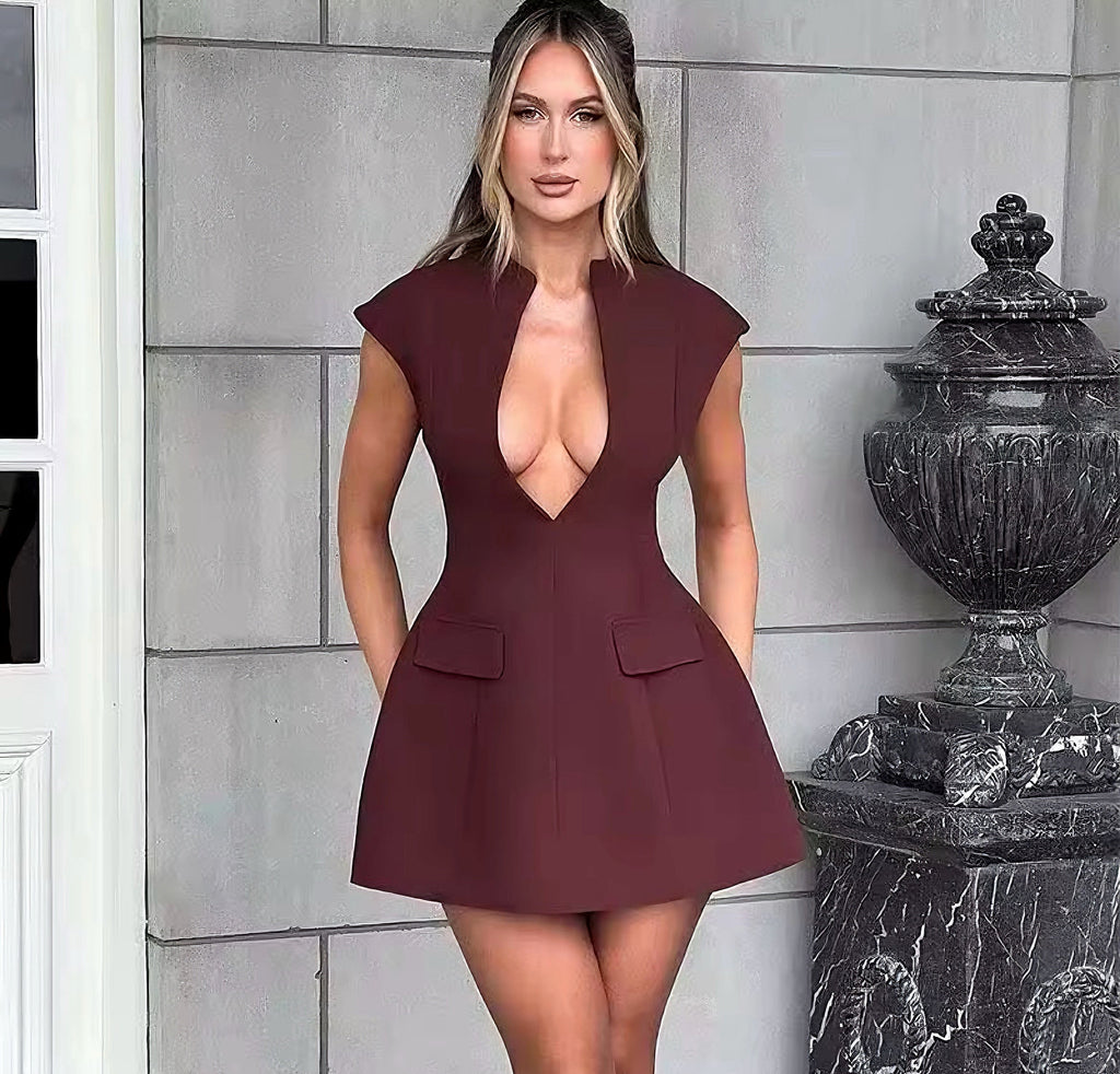 Sleeveless Pockets Mini Dress