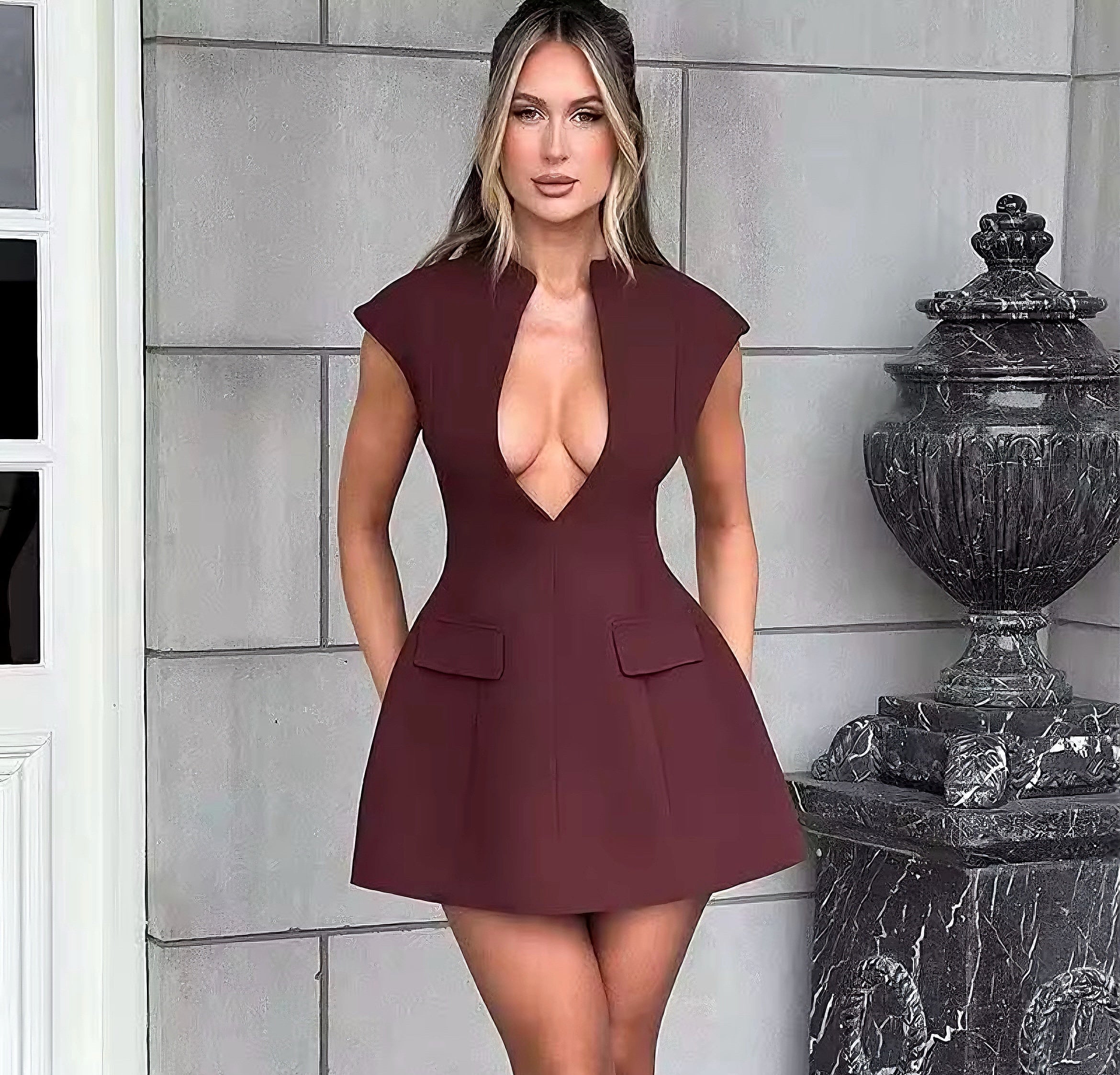 Sleeveless Pockets Mini Dress