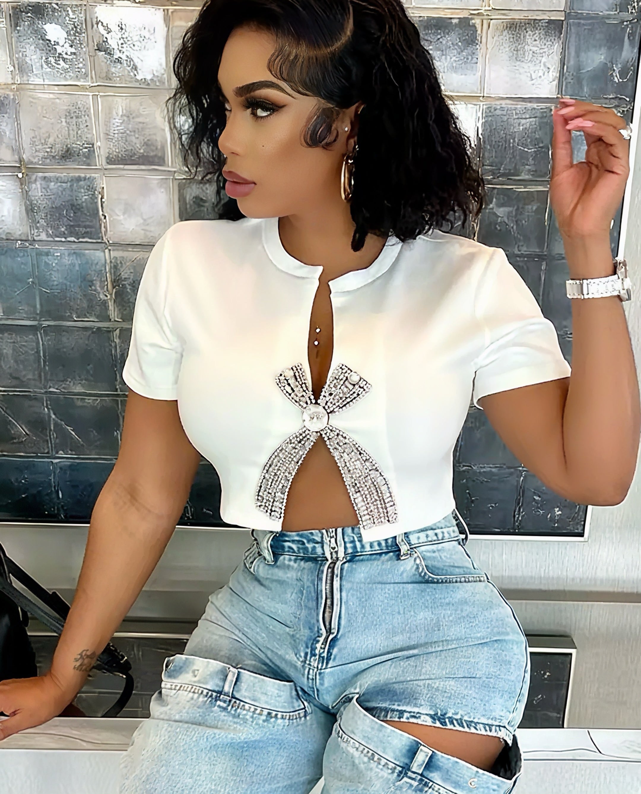 Ribbon Detail Crop-Top